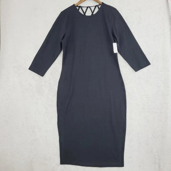 New York & Company Dresses & Skirts - NWT New York & Com Long Black Midi Sheath Dress Crisscross Back Size L  7PT